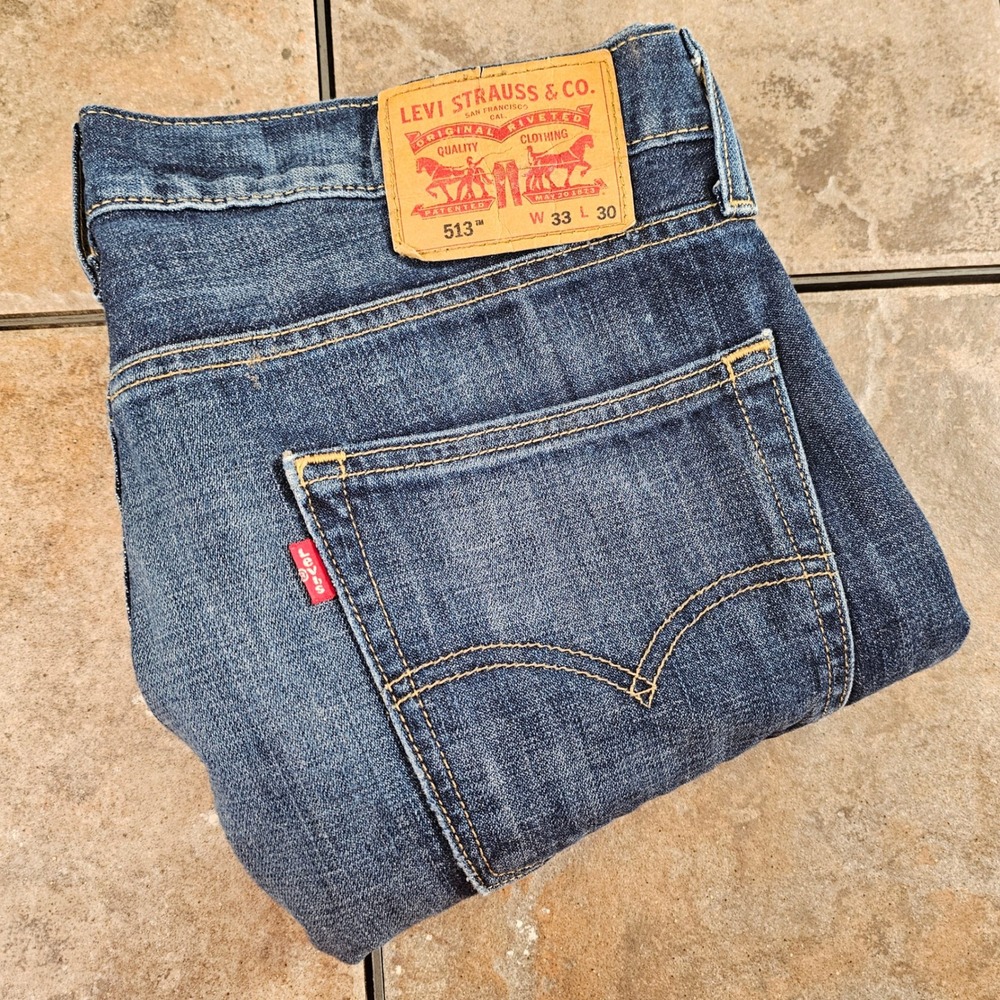 Levi Strauss 513 Slim‎ Straight Jeans Mens W33 L30 Medium Wash Denim